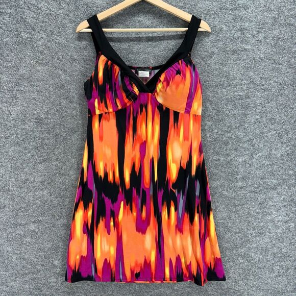 Blu Sage Dress Women M Medium Orange Geometric Shift Short V-Neck Sleeveless - Picture 1 of 6